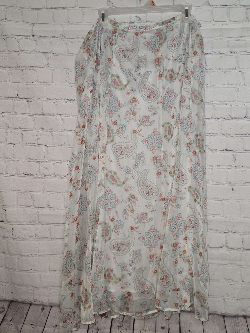 Light Paisley Sheer Lined  Maxi Skirt - White with Pastel Print